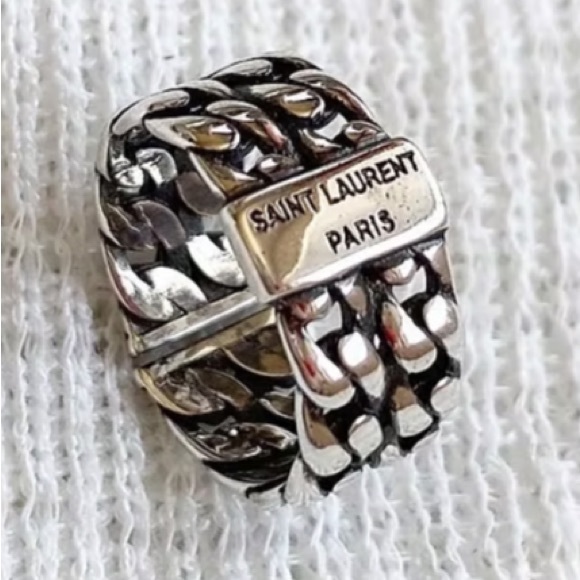 SAINT LAURENT PARIS Logo 925 Silver Ring (Adjustable) —YSL - Picture 1 of 16